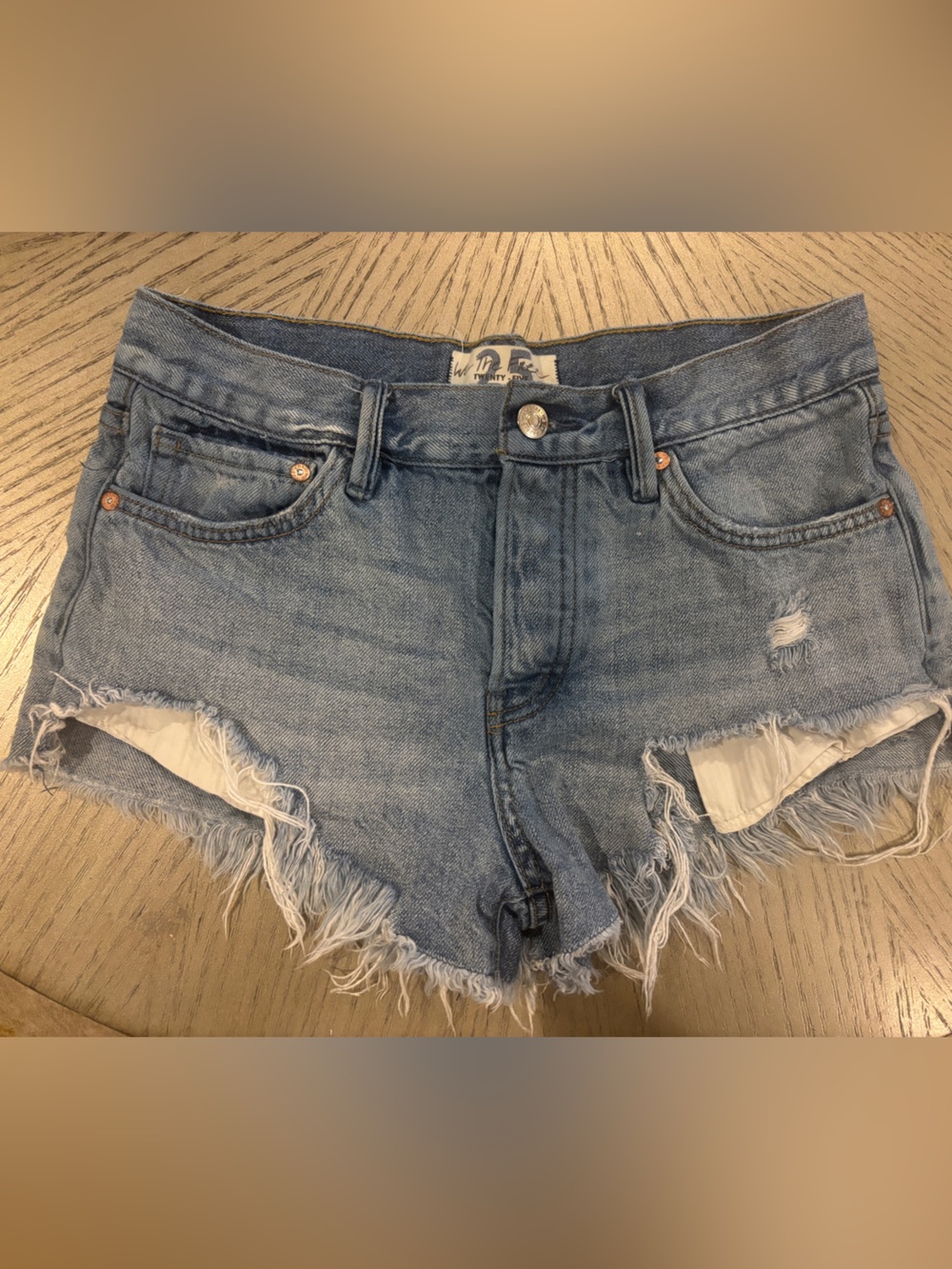 We The Free Light Blue Distressed Frayed Hem Denim Shorts